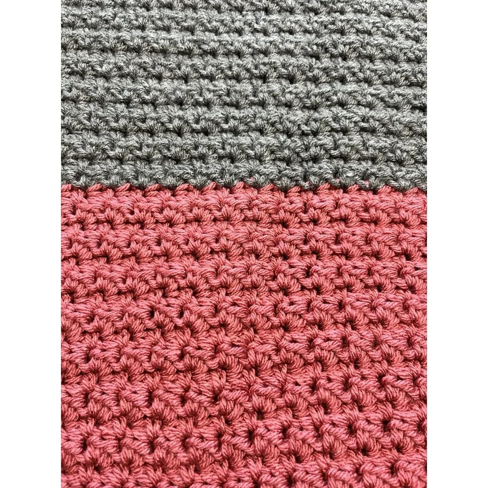Handmade Crochet Striped Afghan Blanket Pink Gray 45x40 Cozy Cottagecore